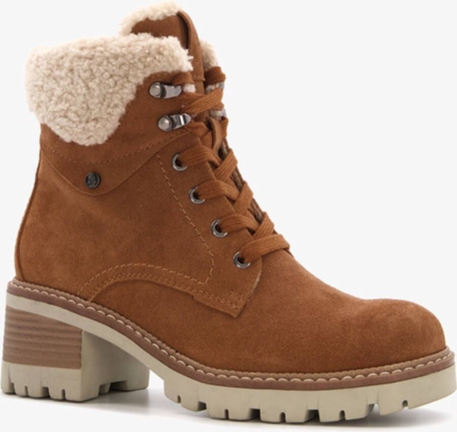 Hush Puppies suède dames veterboots bruin Echt leer