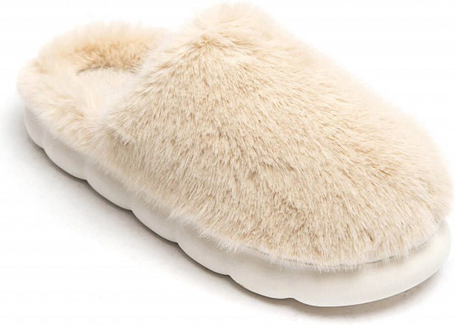 Ideal shoes Dames pantoffels open sloffen fluffy warme sloffen Beige