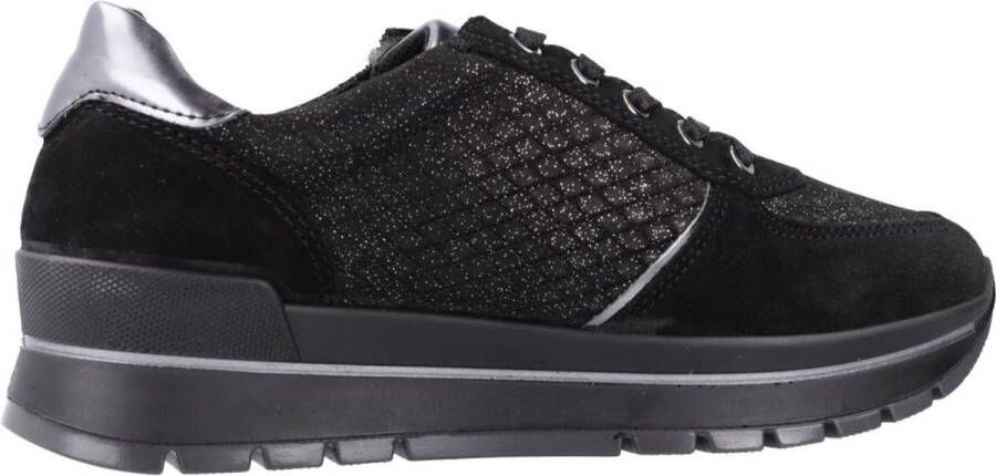 IGI&Co Leren sneakers met vetersluiting en rits Black Dames