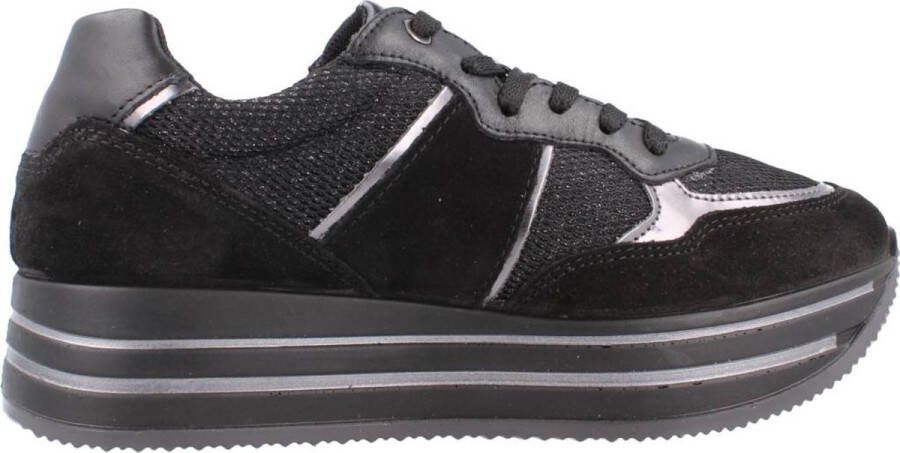 IGI&Co Zwarte leren en suède damessneakers Black Dames