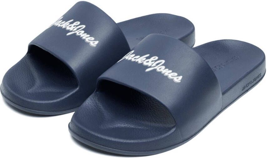 JACK & JONES Heren Badslipper Jerry Moulded Logo Slider Blauw