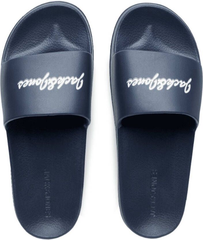 JACK & JONES Heren Badslipper Jerry Moulded Logo Slider Blauw