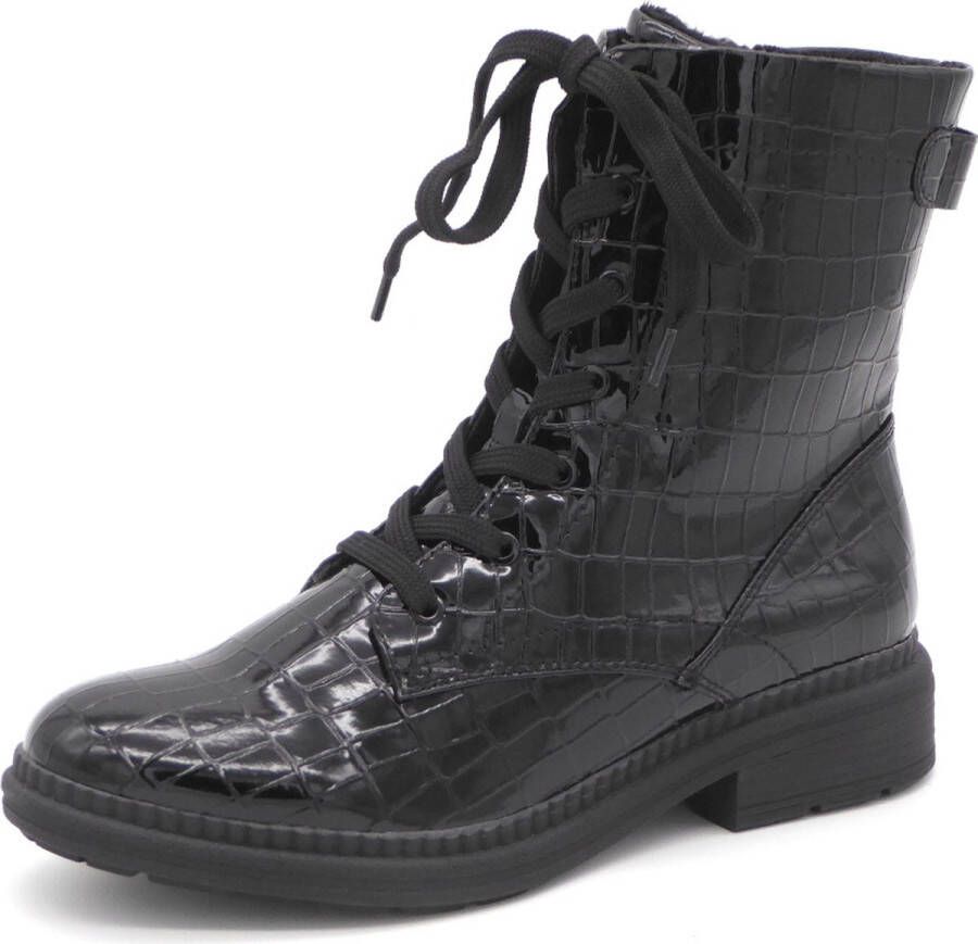 Jana Dames Veterboot 25274-091 Zwart Croco Lak Wijdte H