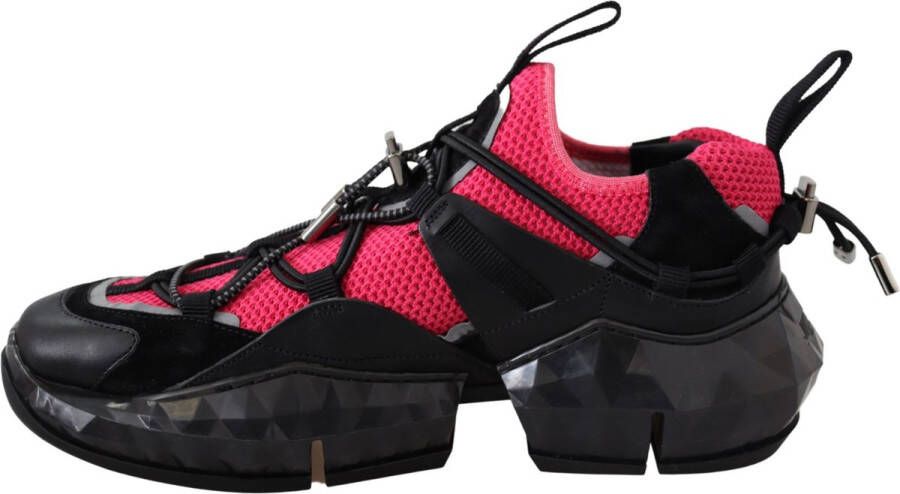 Jimmy Choo Elektrische Zwarte Roze Diamanten Leren Sneaker