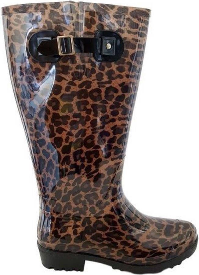 JJ Footwear Regenlaars Wide Wellies Leopard Bruin Kuitmaat XXL