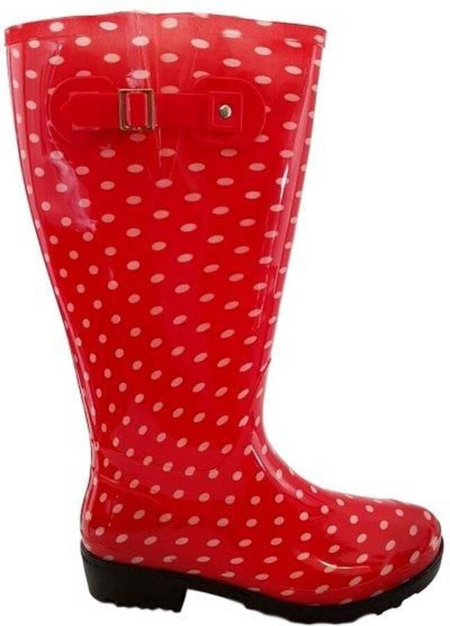 JJ Footwear Regenlaars Wide Wellies Polka Dots Rood Kuitmaat XL