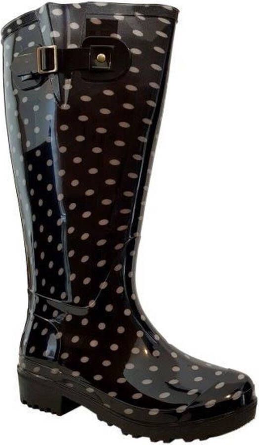 JJ Footwear Regenlaars Wide Wellies Polka Dots Zwart Kuitmaat XL