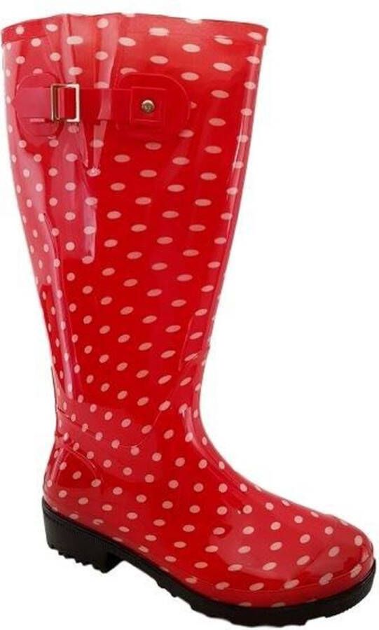 JJ Footwear Regenlaars Wide Wellies Rood Wit Polka Dots Kuitmaat XXL