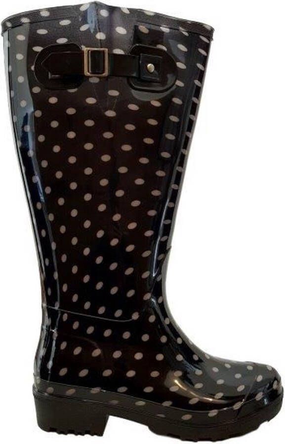 JJ Footwear Regenlaars Wide Wellies Zwart Wit Polka Dots Kuitmaat XXL