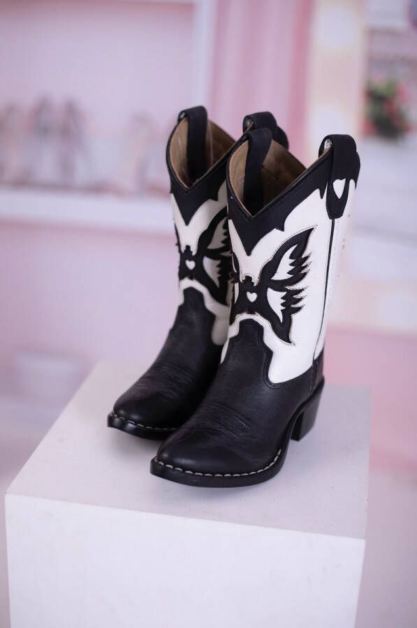 JMS Fashion Cow laarsje kind kids zwart wit echt leer boots western unisex laars schoen