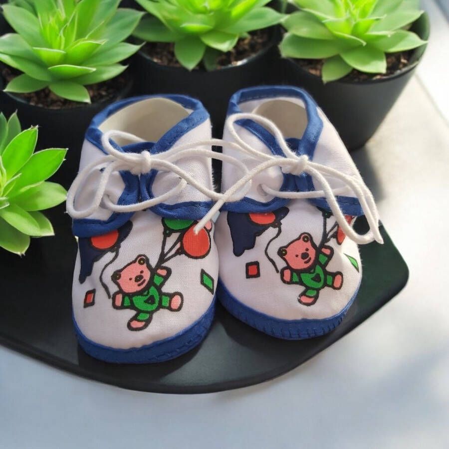 Junior joy Babyschoenen Newborn Junior Wit blauw Met Beertje