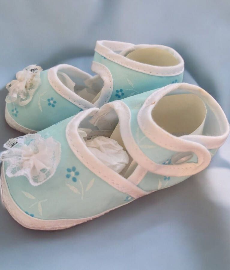 Junior joy Babyschoenen Newborn Meisjes Lichtblauw Met Bloemetjes