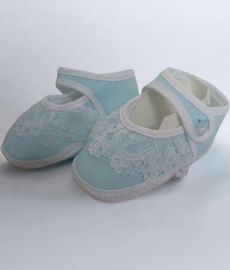 Junior joy Babyschoenen Newborn Meisjes Lichtblauw wit Met Kant