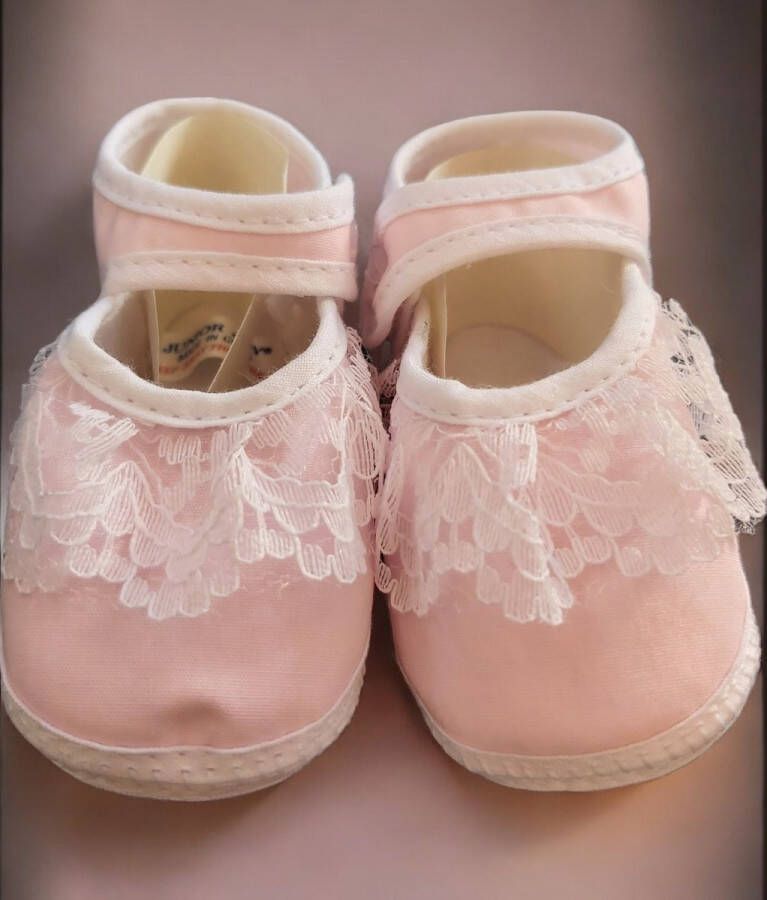 Junior joy Babyschoenen Newborn Meisjes Roze wit Met Kant