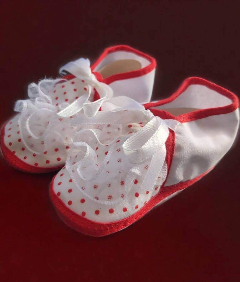 Junior joy Babyschoenen Newborn Meisjes Wit rood Met Stippen