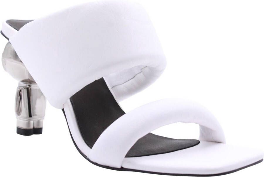 Karl Lagerfeld Witte Leren Blokhak Sandalen White Dames