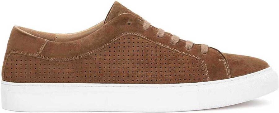 Kazar Heren suède sneakers met volledige perforatie Brown Heren