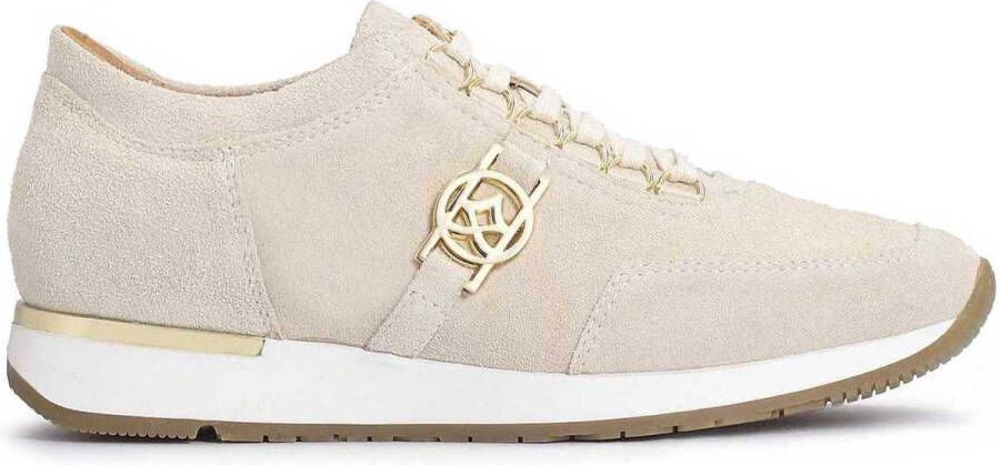 Kazar Dames beige suède sneakers versierd met een monogram Beige Dames