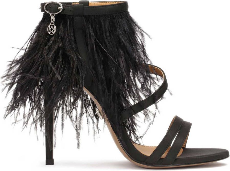 Kazar Black fabric sandals decorated with feathers