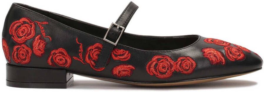 Kazar Zwarte platte pumps met bloemen Black Dames