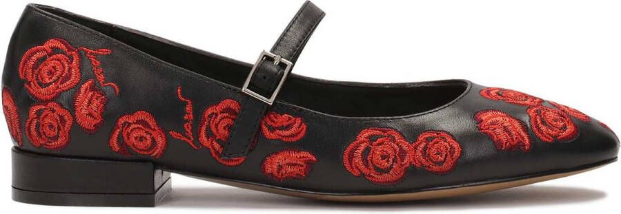 Kazar Zwarte platte pumps met bloemen Black Dames