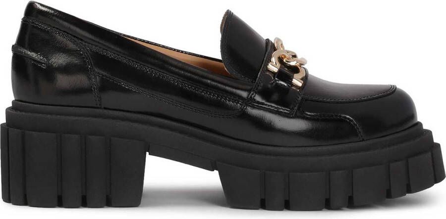 Kazar Black flat shoes with a chain on a lug sole