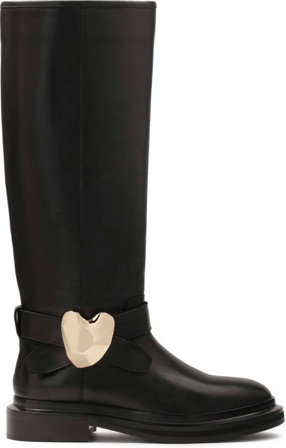 Kazar Black flat sole boots with jewelry embellishment