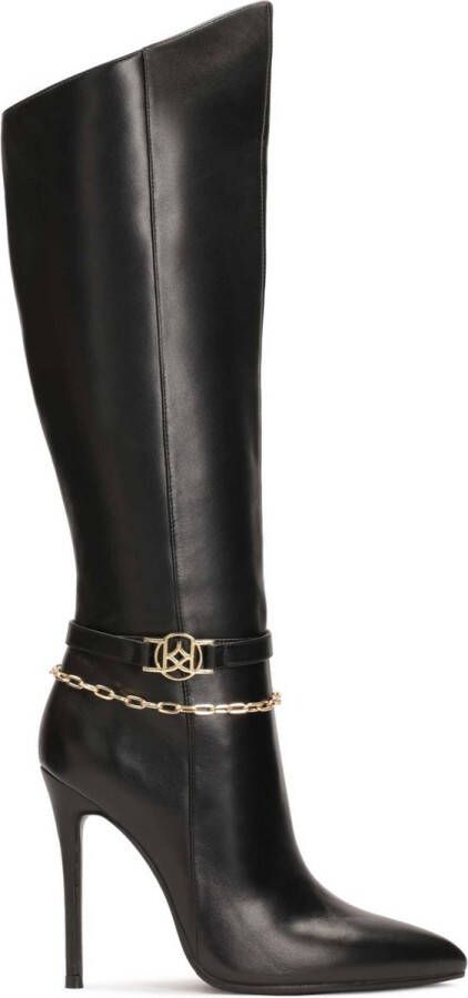 Kazar Black high stiletto boots with decorative chain