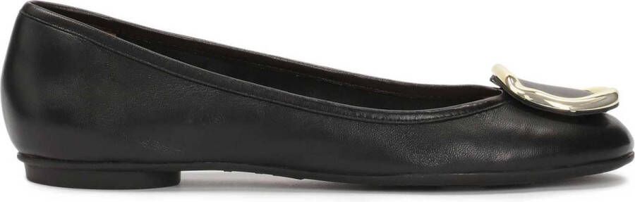 Kazar Black leather ballerinas with large metal embellishment