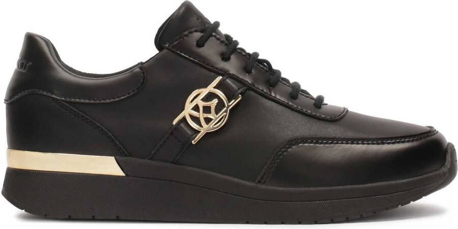 Kazar Zwarte leren sneakers versierd met gouden elementen Black Dames