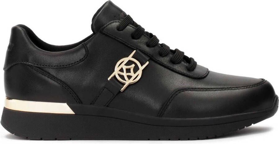 Kazar Zwarte leren sneakers versierd met gouden elementen Black Dames