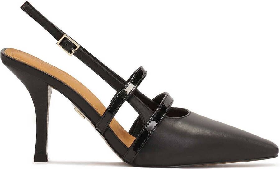 Kazar Zwarte slingback pumps met gelakte bandjes Black Dames