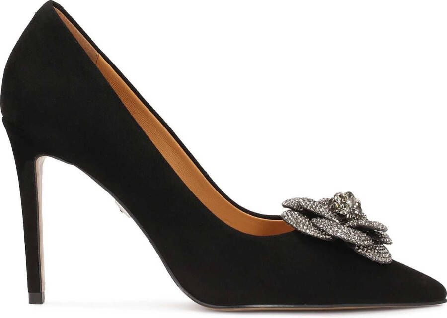 Kazar Zwarte suède pumps met glanzende bloem Black Dames