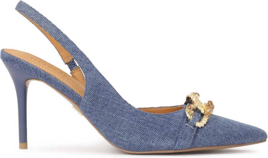 Kazar Blauwe denim stof slingback pumps Blue Dames