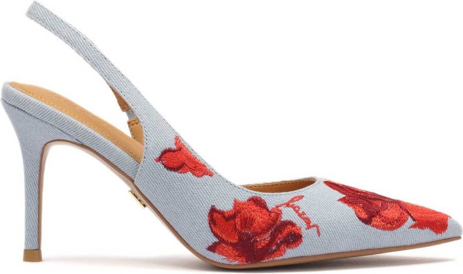 Kazar Blue floral fabric slingback pumps