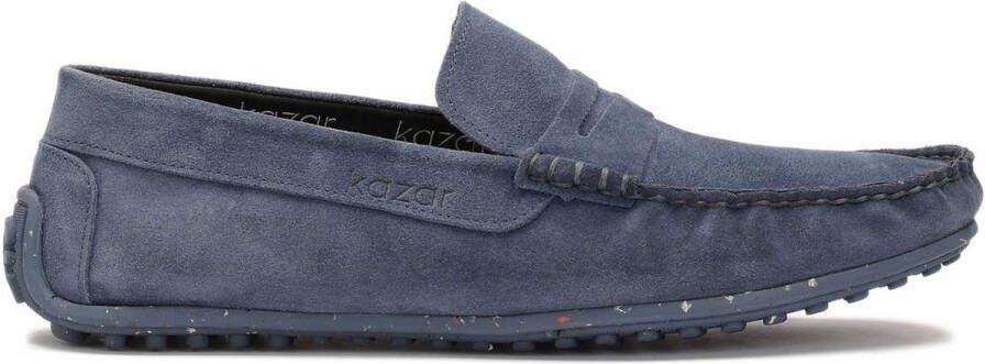 Kazar Blauwe suède mocassins op een met studs versierde rubberen zool Blue Heren