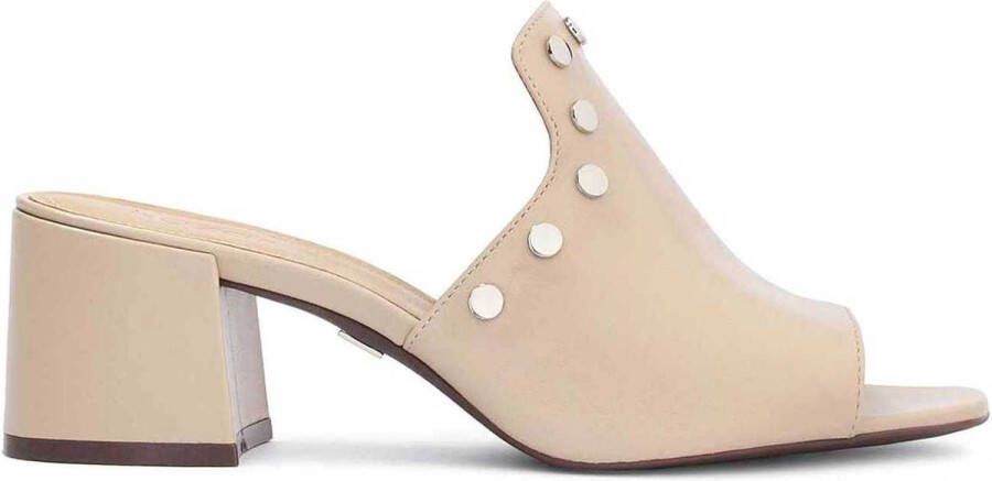 Kazar Comfortabele beige stiletto muiltjes op een brede hak met studs Beige Dames