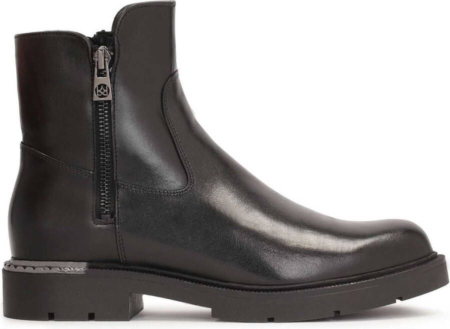 Kazar Zwarte Leren Booties met Dubbele Ritsen Black Dames