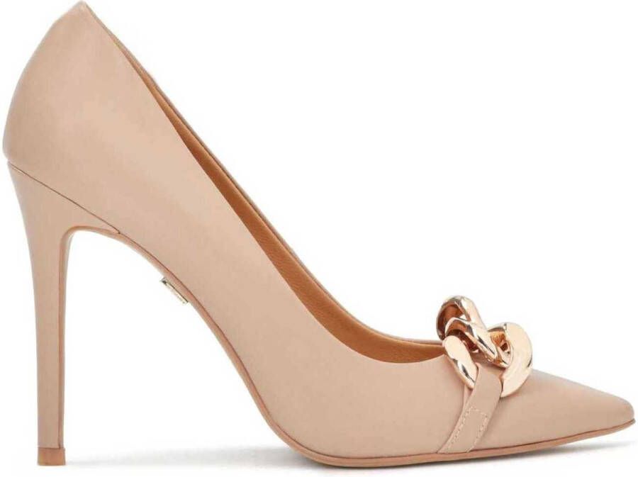 Kazar Dames beige leren pumps met gouden schakels Beige Dames