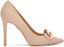 Kazar Dames beige leren pumps met gouden schakels Beige Dames - Thumbnail 1