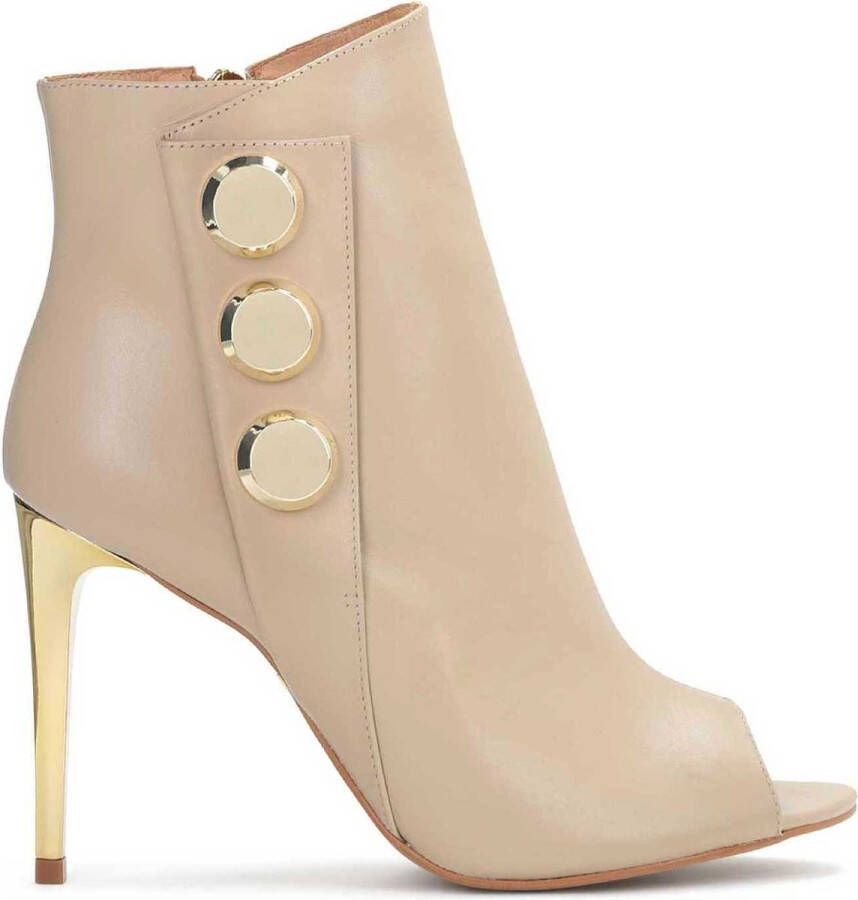 Kazar Elegante peep toe enkellaarsjes met hoge gouden hakken Beige Dames