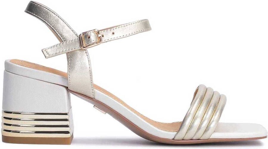 Kazar Gouden-witte leren sandalen met versierde hak Yellow Dames