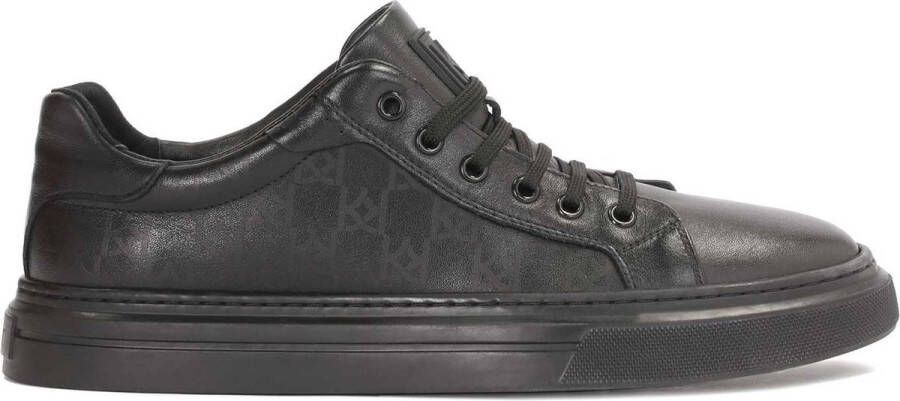 Kazar Zwarte leren sneakers met monograminzetten Black Heren