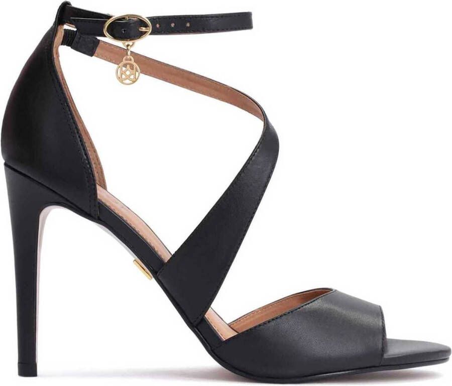 Kazar Klassieke zwarte leren sandalen met een kruisband Black Dames