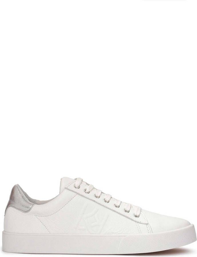 Kazar Leren sneakers met zilveren inzet bij de hiel White Dames