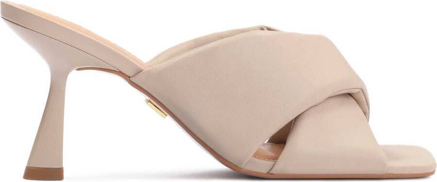 Kazar Flare Heel Leren Muiltjes met Zachte Bandjes Beige Dames