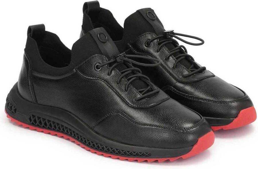 Kazar Modieuze leren sneakers op een interessante zool Black Heren