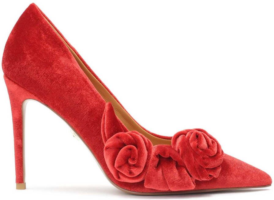 Kazar Rode stoffen pumps met 3D-bloemen Red Dames