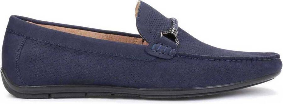 Kazar Heren stijlvolle nubuck marineblauwe mocassins met een applicatie Blue Heren