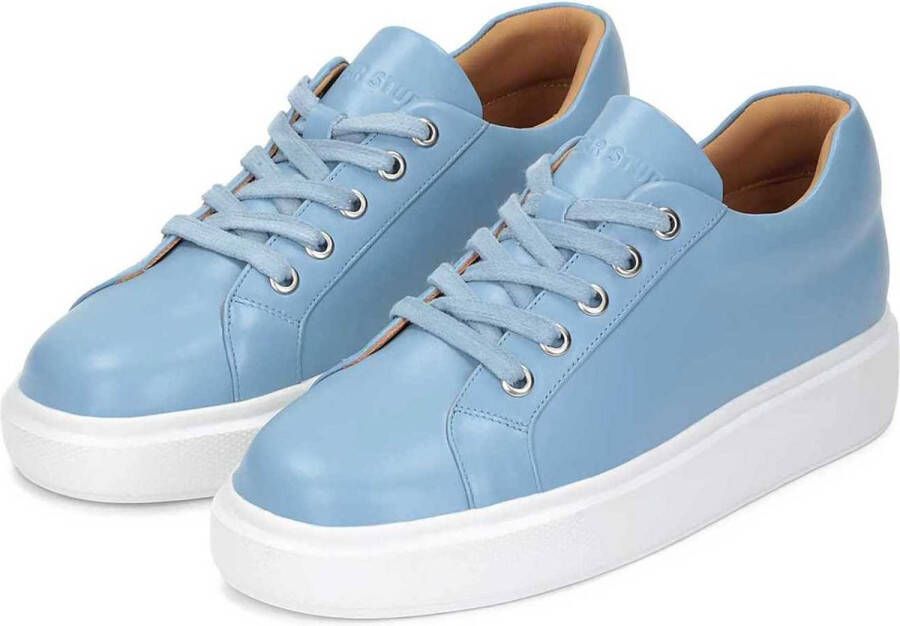 Kazar Studio Blauw lederen damessneakers met witte zool